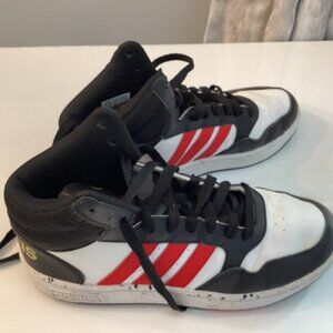 Adidas Hoops, Mid, Kids, Size 4, Basketball, Black, Red, White, Gold, Athletic
